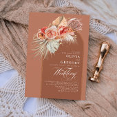 Rust Terracotta Flowers Pampas Grass Boho Wedding Kaart