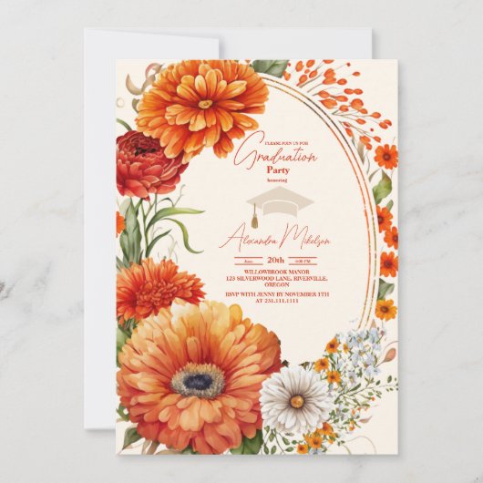 Rust Terracotta Flowers verbrand Sinaasappel Afstu Kaart (Voorkant)