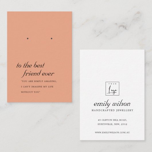 RUST TERRACOTTA FRIEND EARRING DISPLAY CARD PLAATSKAARTJE (Voorkant / Achterkant)