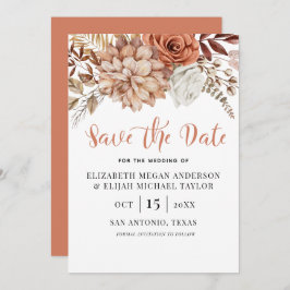 Rust Terracotta Herfst Boho Floral Save the Date Kaart