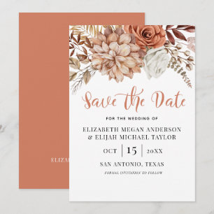 Rust Terracotta Herfst Boho Floral Save the Date Kaart
