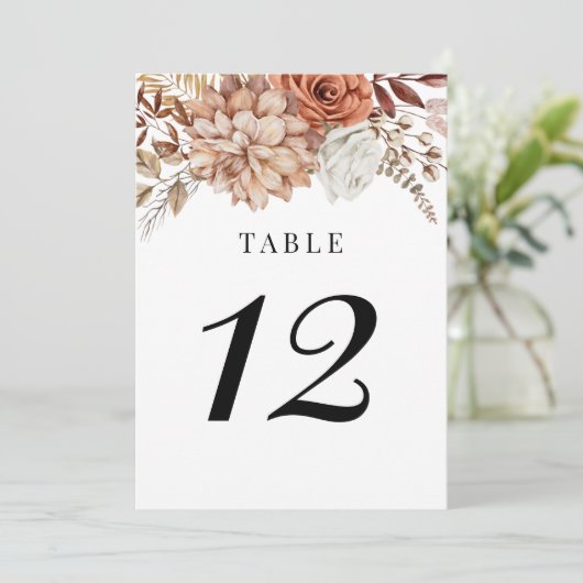 Rust Terracotta Herfst Boho Floral Table Number Kaart (Staand voorkant)