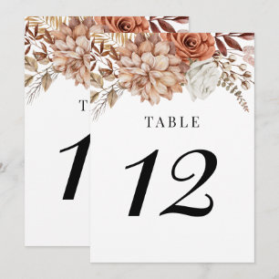 Rust Terracotta Herfst Boho Floral Table Number Kaart