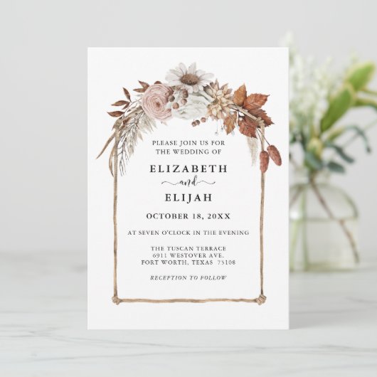 Rust Terracotta Herfst Floral Arch Wedding Kaart (Staand voorkant)