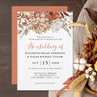 Rust Terracotta Herfst Floral Wedding Kaart