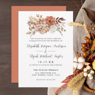 Rust Terracotta Herfst Floral Wedding Kaart