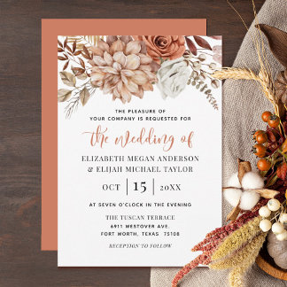 Rust Terracotta Herfst Floral Wedding Kaart