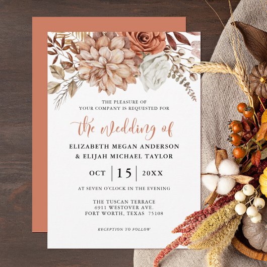 Rust Terracotta Herfst Floral Wedding Kaart