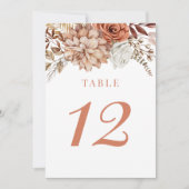 Rust Terracotta Herfst Floral Wedding Table Number Kaart (Voorkant)