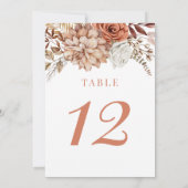 Rust Terracotta Herfst Floral Wedding Table Number Kaart (Achterkant)