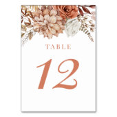 Rust Terracotta Herfst Floral Wedding Table Number Kaart (Achterkant)