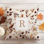 Rust Terracotta Herfst Foliage Decorage Monogram Kussen<br><div class="desc">Rust Terracotta Herfst Foliage Decoration Monogram Sierkussen. Deze elegante en rustige monogrammed kussen zijn voorzien van een handbeschilderde waterverf verbrande oranje- en terracotta-bladeren, crème- en beige dahlias, en prachtige roestkleurige rozen op een lichtbruine achtergrond die perfect is voor uw herfstdecor. De achterkant van de kussen heeft hetzelfde blad- en bloempatroon...</div>