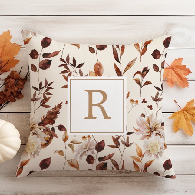 Rust Terracotta Herfst Foliage Decorage Monogram Kussen (Rust Terracotta Fall Foliage Decoration Monogram Throw Pillow
)