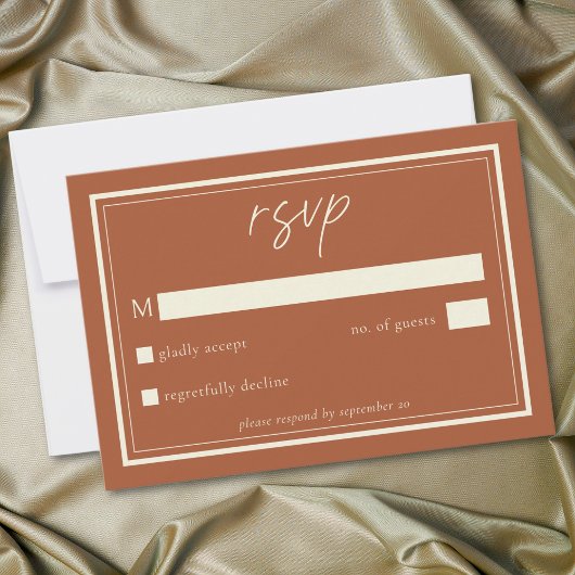 Rust Terracotta Minimalist Frame Wedding RSVP Kaartje