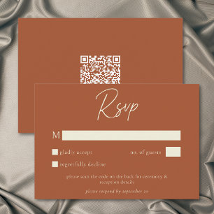 Rust Terracotta Minimalistische Herfst Bruiloft QR RSVP Kaartje