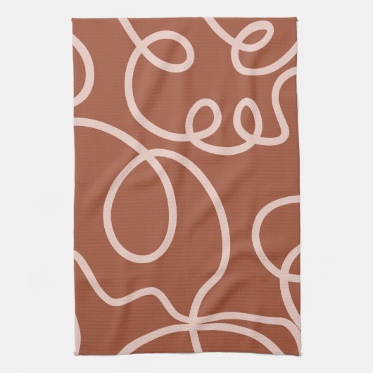 Rust Terracotta Moderne Minimale Lijn Borstel Slag Theedoek (Verticaal)