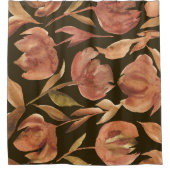 Rust Terracotta Waterverf Floral Tulips Black Douchegordijn (Voorkant)