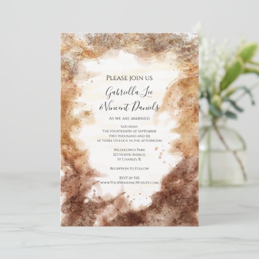Rust Tones Abstracte Waterverf Wedding Kaart (Staand voorkant)