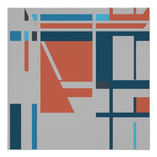 Rust Turquoise Blue MCM Squares on Grey Perfect Poster (Voorkant)