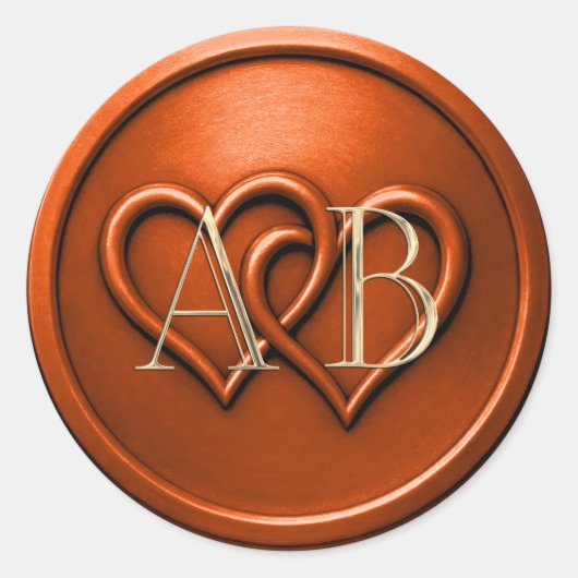 Rust Two Hearts Intertwined Monogram Wedding Ronde Sticker (Voorkant)