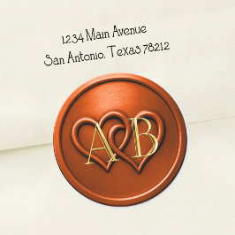 Rust Two Hearts Intertwined Monogram Wedding Ronde Sticker