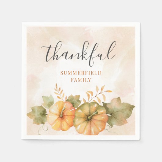 Rust verliest pomkin Thankful Family Thanksgiving Servet (Voorkant)