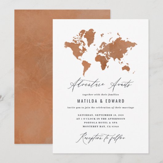 Rust waterverf wereldkaart bruiloft (Voorkant / Achterkant)