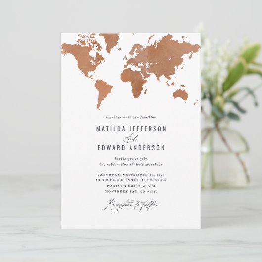 Rust waterverf wereldkaart bruiloft (Staand voorkant)