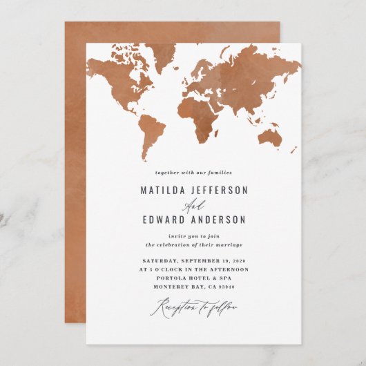 Rust waterverf wereldkaart bruiloft (Voorkant / Achterkant)