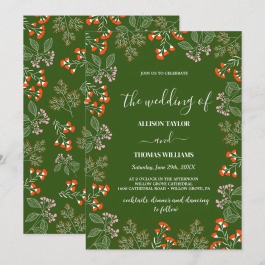 Rust Wildflower Botanische tuinbruiloft Kaart (Voorkant / Achterkant)