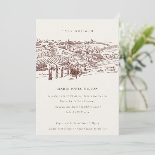Rust Winery Mountain Sketch Baby shower Invite Bedankkaart (Staand voorkant)