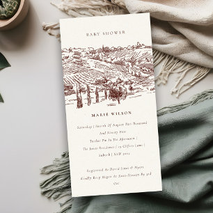 Rust Winery Mountain Sketch Baby shower Invite Bedankkaart