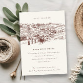 Rust Winery Mountain Sketch Baby shower Invite Bedankkaart