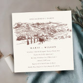Rust Winery Mountain Sketch Verloving Invite Bedankkaart