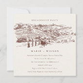 Rust Winery Mountain Sketch Verloving Invite Bedankkaart (Voorkant)
