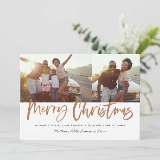 Rust wit script Kerstmis 2 foto Holiday Feestdagenkaart (Staand voorkant)