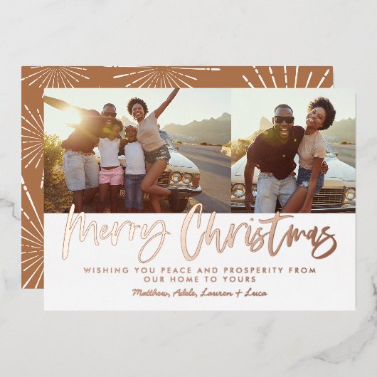 Rust wit script Kerstmis 2 foto Holiday Folie Feestdagenkaart (Voorkant / Achterkant)