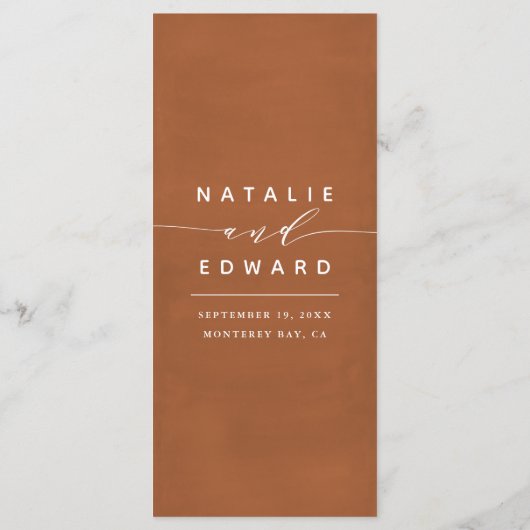 Rust + witte elegante waterverf geschilderde bruil menu (Achterkant)