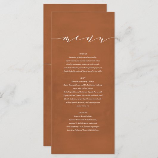 Rust + witte elegante waterverf geschilderde bruil menu (Voorkant / Achterkant)