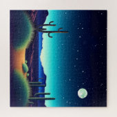 Rust woestijn nacht oase: halve maan legpuzzel (Horizontaal)