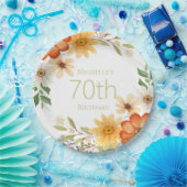  Rust Yellow White Flowers 70th Birthday Papieren Bordje (Feest)