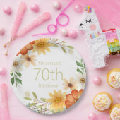  Rust Yellow White Flowers 70th Birthday Papieren Bordje (Feest)