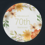 Rust Yellow White Flowers 70th Birthday Papieren Bordje<br><div class="desc">en vrouwelijke borden van het 70e verjaardagsfeestje,  ontworpen met prachtige roest,  gele en witte bloemen met bladeren en groen,  aangepast aan jouw naam en leeftijd. De tekst is volledig klantgericht,  zodat kunnen deze papieren borden voor om het even welke leeftijd worden ontworpen.</div>