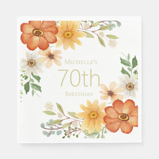 Rust Yellow White Flowers 70th Birthday Servet (Voorkant)