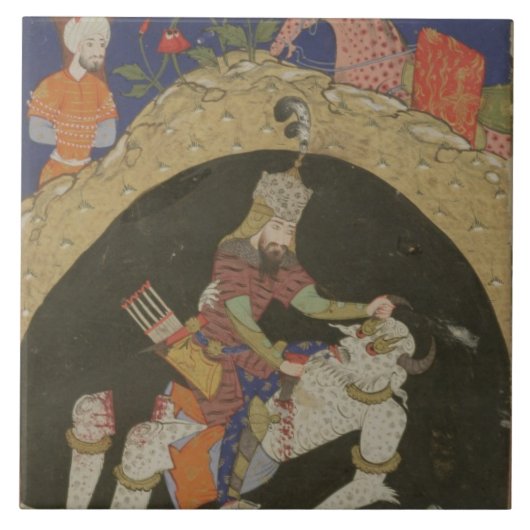 Rustam slaapt het Witte Div van Mazandaran, illust Tegeltje (Voorkant)