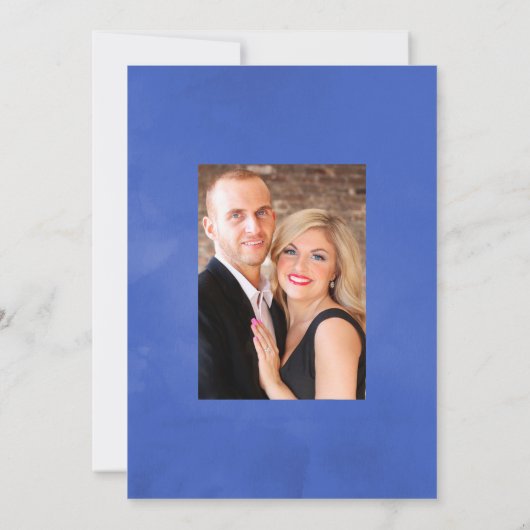 Rustblauwe en zilveren bloemachtige trouwfoto save the date (Achterkant)