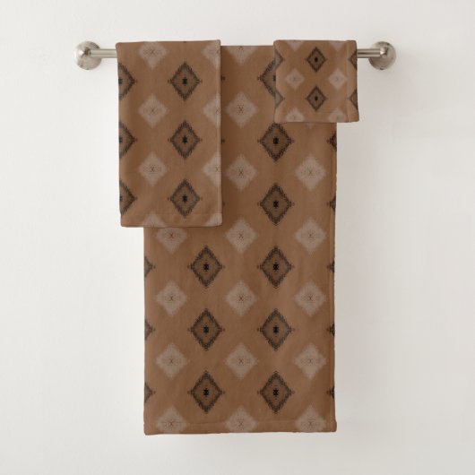 Rustbruin en Crème Landelijk Diamantpatroon Bad Handdoek (Insitu)