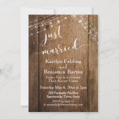 Rustbruin hout en lichten: Just Married-feest Kaart (Voorkant)