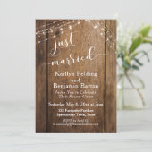 Rustbruin hout en lichten: Just Married-feest Kaart (Staand voorkant)