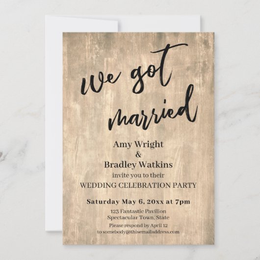 Rustbruin hout We zijn getrouwd Trouwreceptie Kaart (Voorkant)